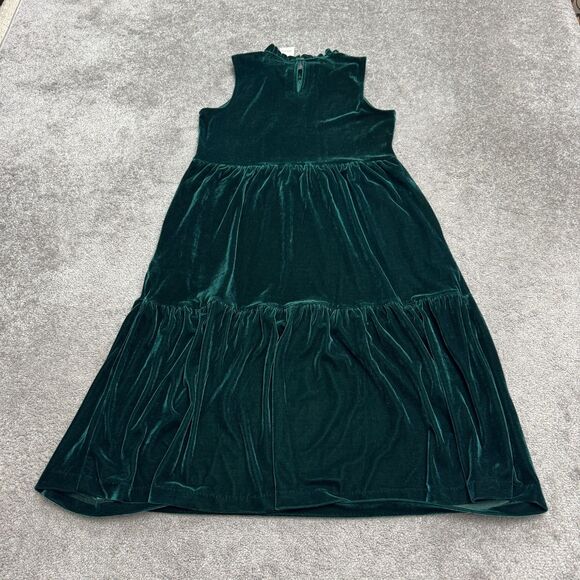 J.Crew Factory Velvet Sleeveless Tiered Midi Dress Women 8 Green Ruffle Neck NWT - Picture 2 of 15